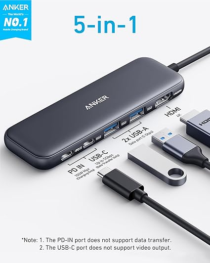 Anker USB-C Hub 5-in-1 – HDMI Splitter & Data Ports